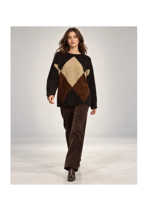 Jersey de punto con dibujo de rombos y cuello redondo